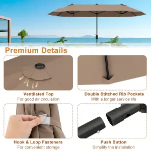 Costway 4 x 2M Patio Umbrella Outdoor Double-sided Market Umbrella W/ Umbrella Base Tan