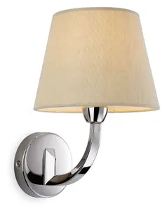 Luminosa Fairmont 1 Light Single Indoor Wall Light Polished Stainless Steel, Cream Linen Shade, E14