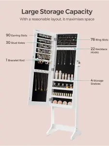 LED Jewellery Cabinet Lockable Wall/Door-Mount 2 Drawers White JBC93W