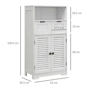 kleankin Free Standing Bathroom Storage Cabinet with Louvred Doors, 2 Drawers, White