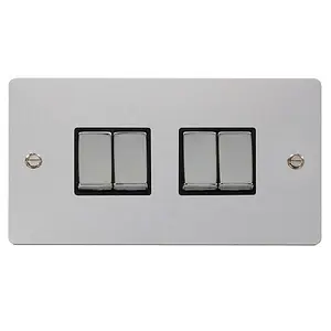 Flat Plate Polished Chrome 10A 4 Gang 2 Way Ingot Light Switch - Black Trim - SE Home