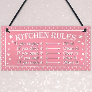 Red Ocean Funny Kitchen Rules Polka Dot Funny Home Decorative Hanging Plaque Friendship Gift Wall Sign