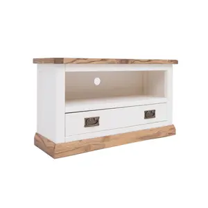 Tropea Off White 1 Drawer TV Cabinet Brass Drop Handle