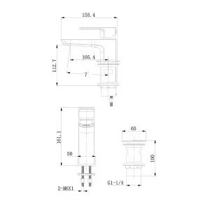 Zoia Gun Grey Basin & Bath Filler Tap Package Inc Basin & Bath Waste