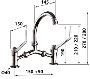 Remer Standing Basin Mixer Chrome Plated Tap Two Extended Levers Easy Usable