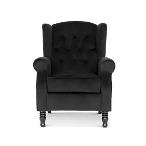 Velvet Black Marianna Manual Recliner Wingback Chair