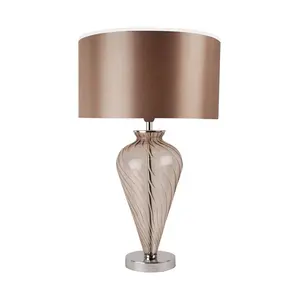 Pair Of Clear Glass Table Lamps With Grey Fabric Shades (Set of 2) Mocha / Grey