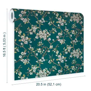 Boutique Eliza Teal Floral Smooth Wallpaper