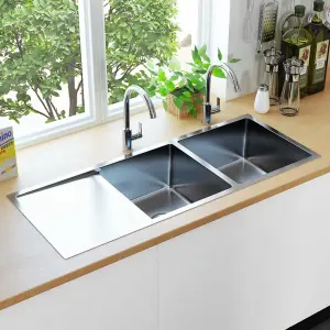 Berkfield Handmade Kitchen Sink with Strainer Stainless Steel