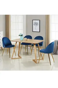 Lucia Dallas Dining Table and Chairs Set of 4, an Oak Dining Table & Set of 4 Blue Velvet Dining Chairs, Dining Set