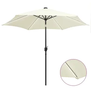 Berkfield Parasol with LED Lights and Aluminium Pole 300 cm Sand White