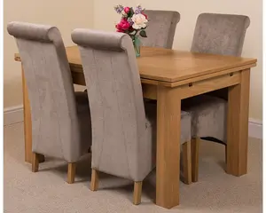 Richmond 140cm - 220cm Oak Extending Dining Table and 4 Chairs Dining Set with Montana Grey Fabric Chairs