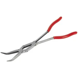 335mm Long Reach Double Jointed Angled Nose Pliers with Serrated Jaws for Precision Work