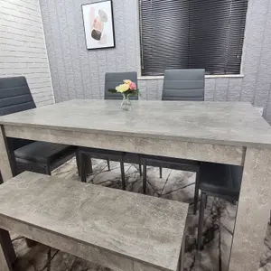 Grey Dining Table (140x80x75 cm) with 4 Chairs and 1 Bench Kitchen Dining Set of 6