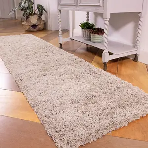 Super Soft Beige Shaggy Runner Rug 60x240cm