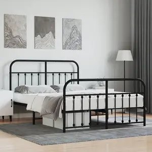 Berkfield Metal Bed Frame with Headboard and Footboard Black 135x190 cm