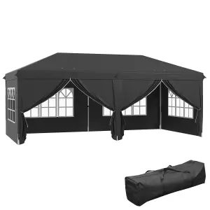 Outsunny 3 x 6m Pop Up Gazebo Height Adjustable Party Tent w/ Storage Bag Black