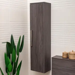 Novela Wall Mounted Bathroom Tall Storage Unit in Dark Wood