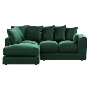 Brooklyn Plush Velvet 3 to 4 Seater L Shaped Corner Sofa Fibre Green Left Hand Facing