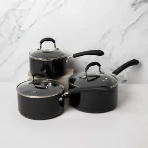 3pc Heavy Duty Non-Stick Aluminium Saucepan Set, with 16cm, 18cm and 20cm Saucepans with Lids