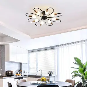 Garwarm Black Semi Flush Industrial Vintage Ceiling Pendant 8 Lights