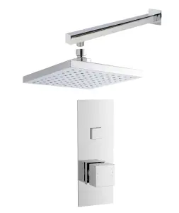 Concealed Square Push  Button 1 Outlet Valve, Arm & Head Shower Bundle Set - Chrome - Balterley