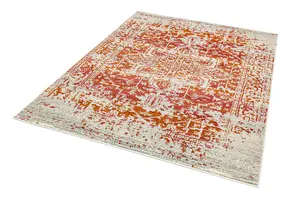 Orange Traditional Easy To Clean Floral Rug Dining Room-200cm X 290cm