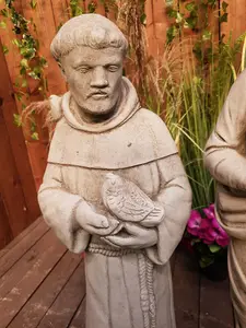 Stone Cast statues of Mary with Child and St Francis