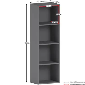 Gerardi Standard Bookcase Grey / 106 cm H x 32 cm W