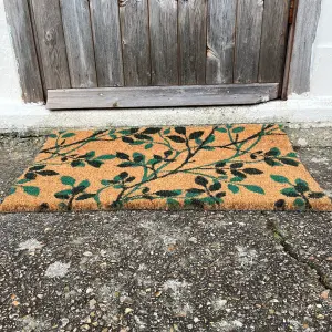 Green & Black Leaf Print Indoor & Outdoor Coir Doormat