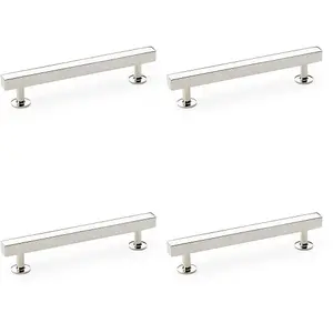 4 PACK - Straight Square Bar Pull Handle Polished Nickel 128mm Centres SOLID BRASS Drawer