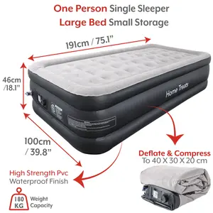 Single Inflatable Air Bed With Built In Pump Quick Inflate Camping Mattress