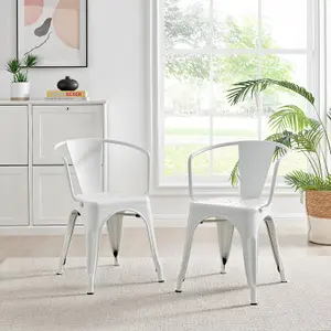 Furniturebox Set of 2 White Colton Tolix Style Stackable Industrial Metal Dining Chair with Arms