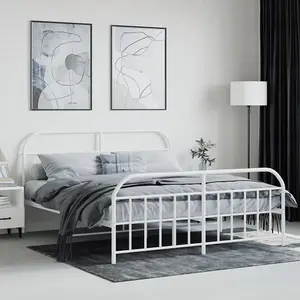 Berkfield Metal Bed Frame with Headboard and Footboard White 183x213 cm