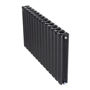 Aluminum Designer Horizontal Radiator Compatible with Heat pump. Energy Efficient. Model "Pioneer" Black. 1000 mm .