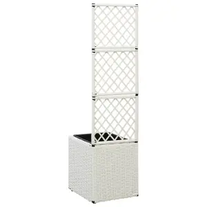 Berkfield Trellis Raised Bed with 1 Pot 30x30x107 cm Poly Rattan White