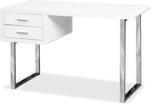 Homeology HARMONIA Gloss White with Chrome legs 2-Drawer Contemporary Home Office Luxury Computer Desk