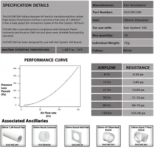 Kair 90 Degree Elbow Bend 100mm - 4 inch Round Plastic Ducting Joint to Connect Round Duct Pipe or Flexible Hose