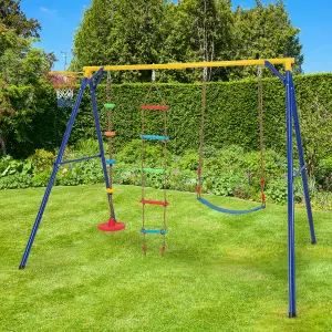 Costway 4-in-1 Kids Swing Set Outdoor Heavy-Duty Climbing Playset W/ Basketball Hoop