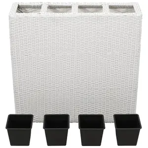 Berkfield Garden Raised Bed with 4 Pots 2 pcs Poly Rattan White(2x45427)