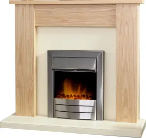 Adam New England Fireplace in Oak & Cream with Colorado Electric Fire in Brushed steel, 48 Inch