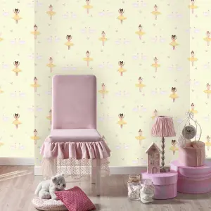 Holden Décor Yellow Glitter effect Ballerina Smooth Wallpaper Sample