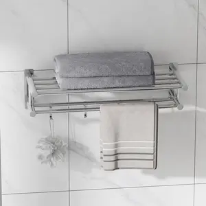 Rigueiro 600mm Bathroom Towel Rack with Hooks, Modern Chrome Finish