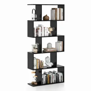 Costway 5-tier Bookcase Anti-Toppling S-Shaped Bookshelf Wooden Storage Display Rack