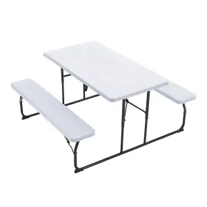 151cm W Outdoor Garden Foldable Picnic Table and Bench Furniture Set, White