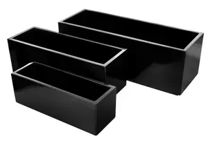 Primrose Fibreglass Trough Weather Proof Outdoor Garden Gloss Planter in Black 90cm