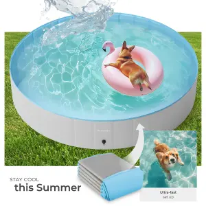 Dog Pool Nele - round, non-slip and foldable, garden hose connection - grey/blue