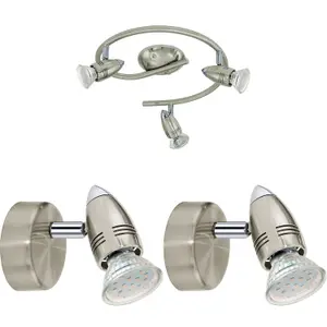 Ceiling Spot Light & 2x Matching Wall Lights Round Satin Nickel Adjustable Lamp