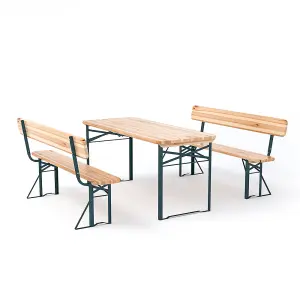 3Pcs Contemporary Outdoor Folding Metal Wood Garden Patio Bistro Table and Bench Set