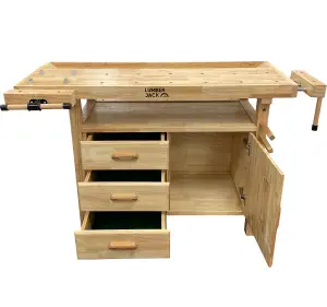 Lumberjack Woodworking Work Bench with 3 Drawers On-board Cabinet and 2 Vices